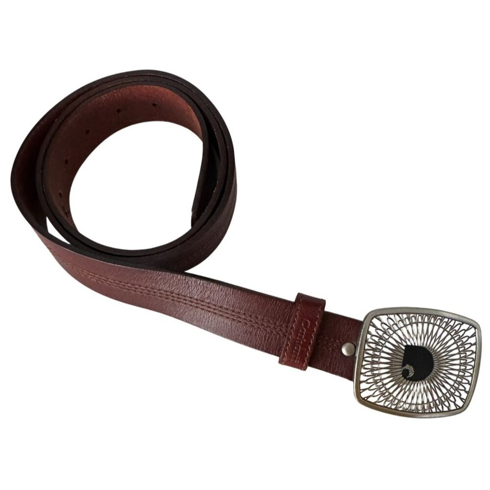 Carhartt Mens Espresso Leather Belt With Unique Metal Buckle Design - XL 36"